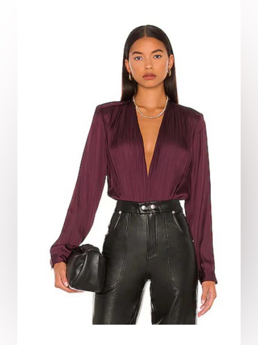 PAIGE Deep Plum V-Neck Long-Sleeve Blouse